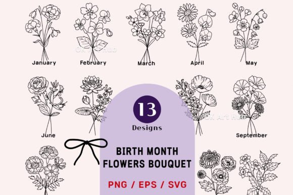 Birth Month Flower Bouquet Svg - SET 1 Graphics for Crafts