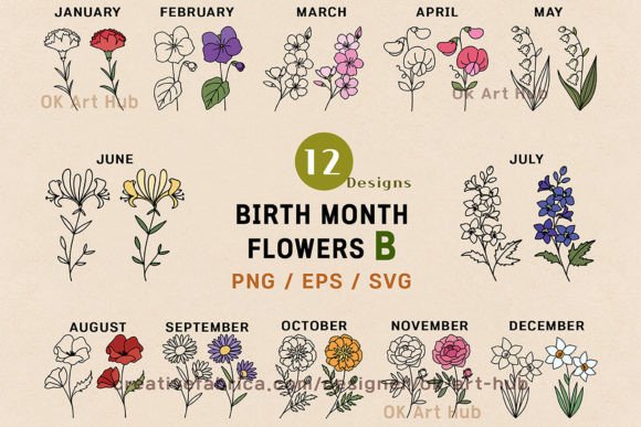 Birth Month Flower Vector-B: A Graphic Asset for Modern Content