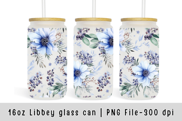 Blue Flowers 16oz Glass Can Wrap: A Graphic Template for Polished Publishing