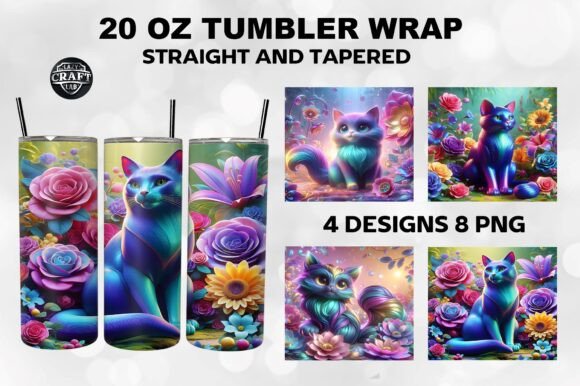 Cat with Flowers 3D Tumbler Wrap 20oz Graphics