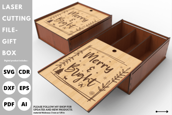 Christmas Gift Box with 3 Divider, Laser Cutting for Winter Amp