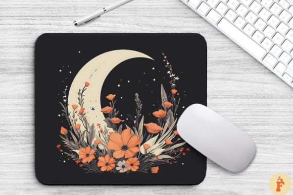 Crescent Moon with Floral Elements