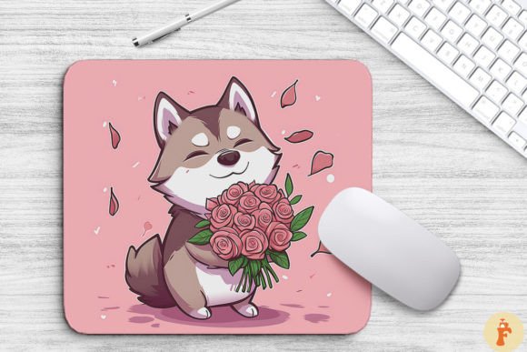 Cute Alaskan Malamute Dog with Bouquet Graphics