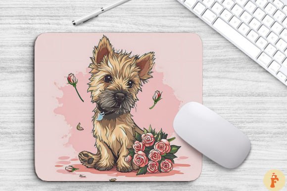 Cute Australian Terrier Dog with Bouquet Graphics