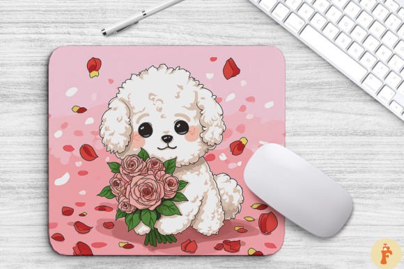 Cute Bichon Frise Dog with Bouquet Graphics