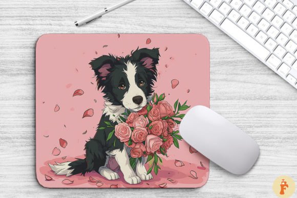 Cute Border Collie Dog with Bouquet Graphics