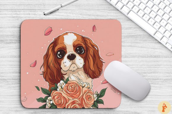 Cute Cavalier King Dog with Bouquet Graphics