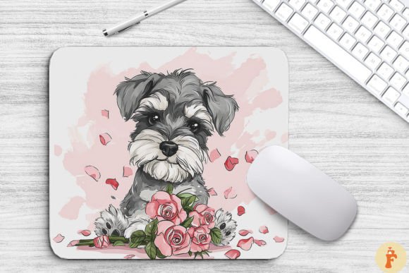 Cute Miniature Schnauzer with Bouquet