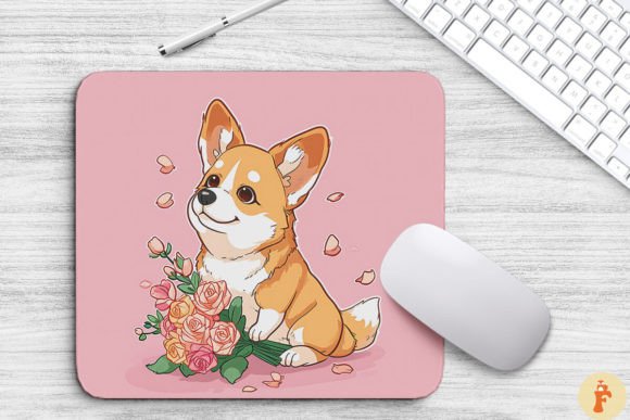 Cute Pembroke Welsh Corgi with Bouquet Graphics