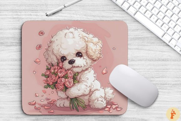 Cute Poodle Dog with Bouquet