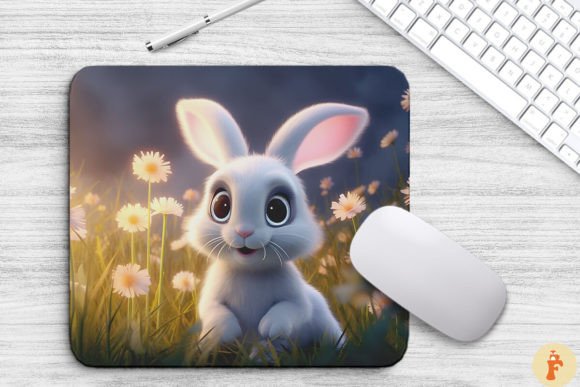 Cute Rabbit in Flowers Field Mouse Pad Graphics