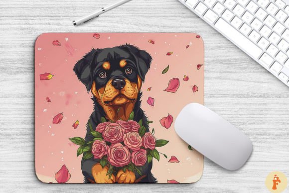 Cute Rottweiler Dog with Bouquet Graphics