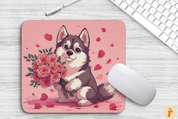 Cute Siberian Husky Dog with Bouquet Graphics
