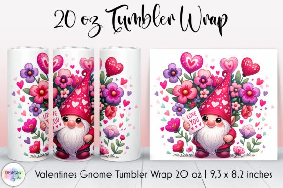 Cute Valentines Gnome Tumbler Wrap Graphics