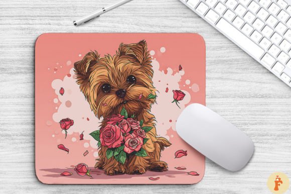 Cute Yorkshire Terrier Dog with Bouquet Graphics