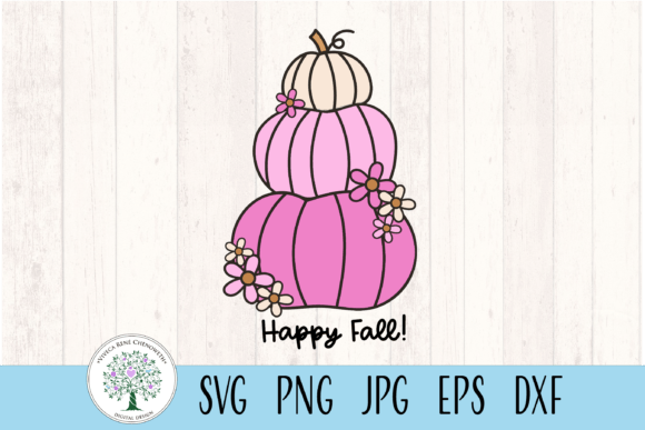 Fall Pumpkin Stack in Pink with Flowers Graphics for Crafts