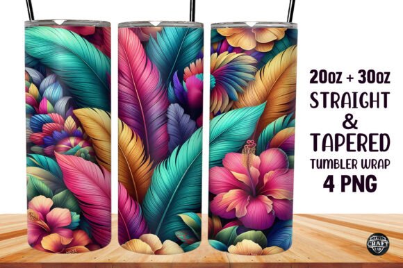 Feather with Flowers Tumbler Wrap 20oz Graphics for Branding