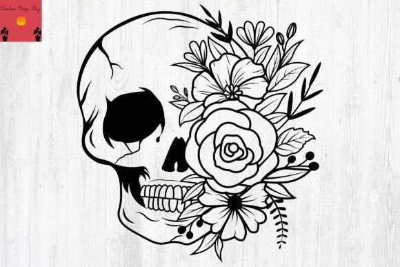 Floral Skull Svg: A Graphic Design Asset for Modern Print Templates