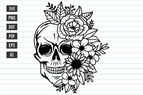 Flower Skull Graphic for Print Templates
