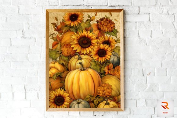 Pumpkin and Sunflowers Autumn Wall Art Graphics