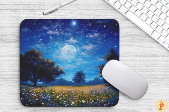 Romantic Moon Over Flowery Meadow Graphics