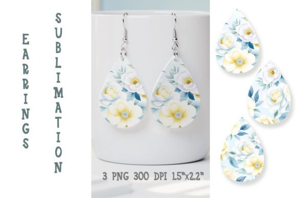 Rose Flower Teardrop Earring Sublimation Graphics for Crafts