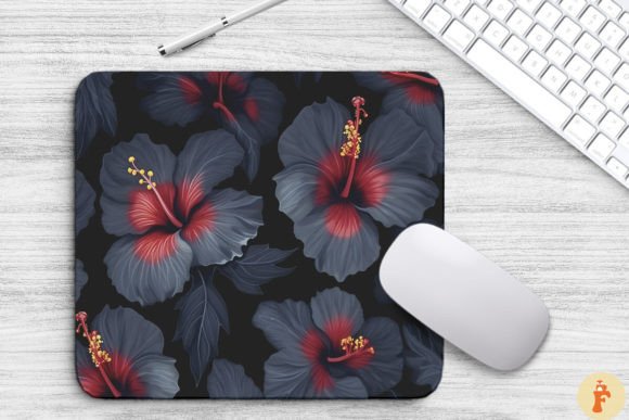 Tropical Gray Hibiscus Flowers Mouse Pad
