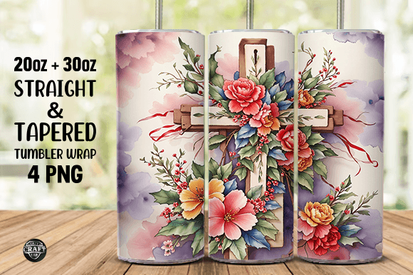 Tumbler Wrap Christmas Cross with Flower Graphics