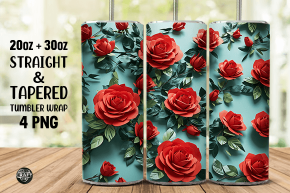 Tumbler Wrap Red Roses Sublimation 20oz Graphics