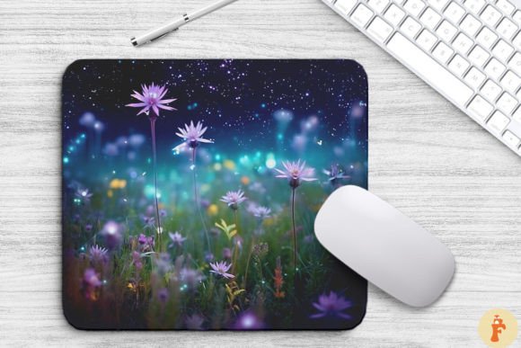 Vibrant Flower Field Under Galaxy Graphics