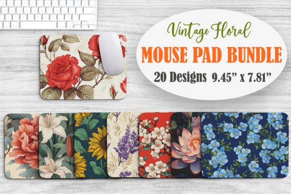 Vintage Floral Mouse Pad Bundle Graphics for Crafts
