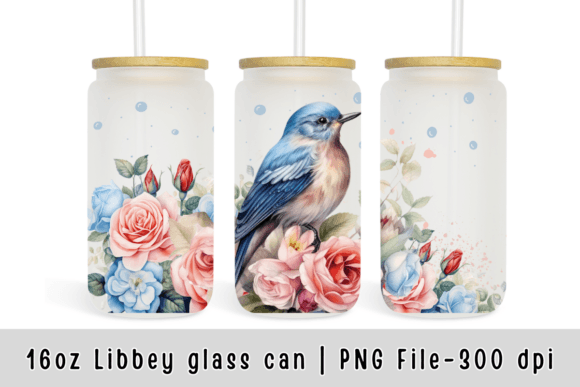 Vintage Flowers Bird Libbey Glass Can Graphics