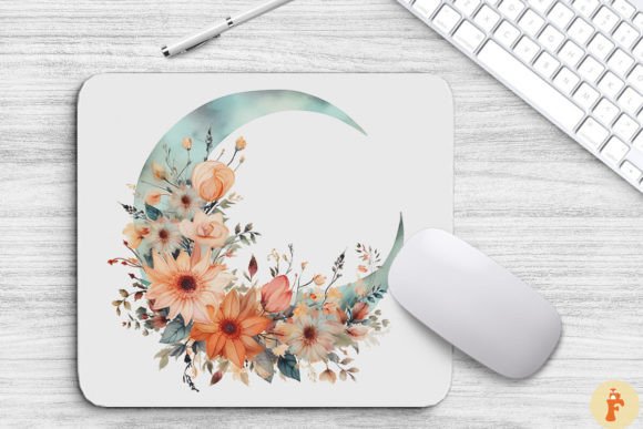 Watercolor Floral Dreamy Crescent Moon Graphics for Backgrounds