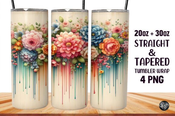 Watercolor Flowers Dripping 20oz Tumbler Graphics for Tumbler Wraps