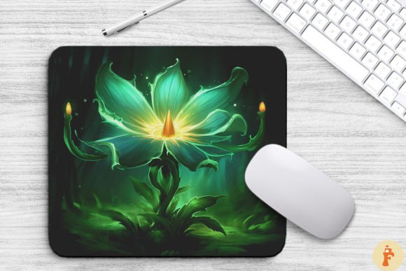 Whimsical Alien Green Flower Mouse Pad Graphics