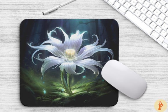 Whimsical Alien White Flower Mouse Pad Graphics