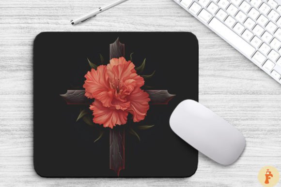 Wooden Cross with Carnation Flowers Graphics