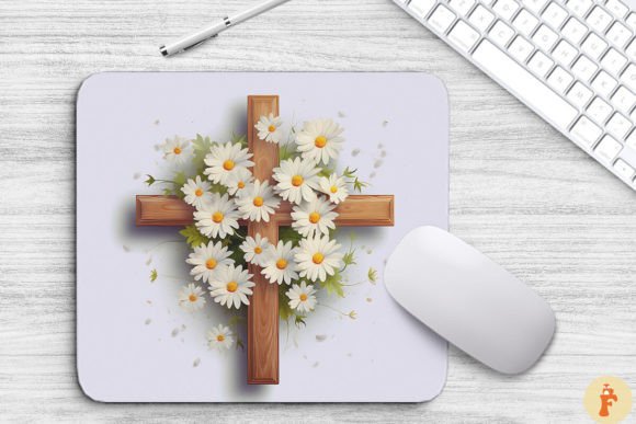 Wooden Cross with Daisy Flowers Graphics