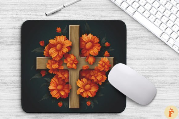 Wooden Cross with Marigold Flowers Graphics