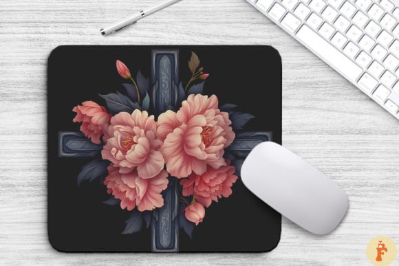 Wooden Cross with Peony Flowers Graphics for Local Branding