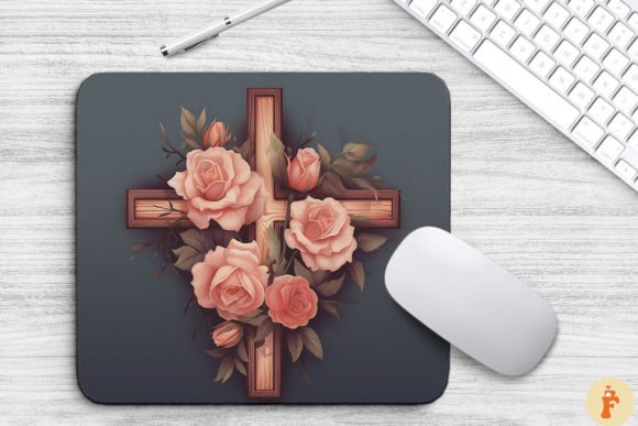 Wooden Cross with Rose Flowers Graphics